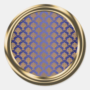 Sticker Rond Damask Gold sur Royal Blue