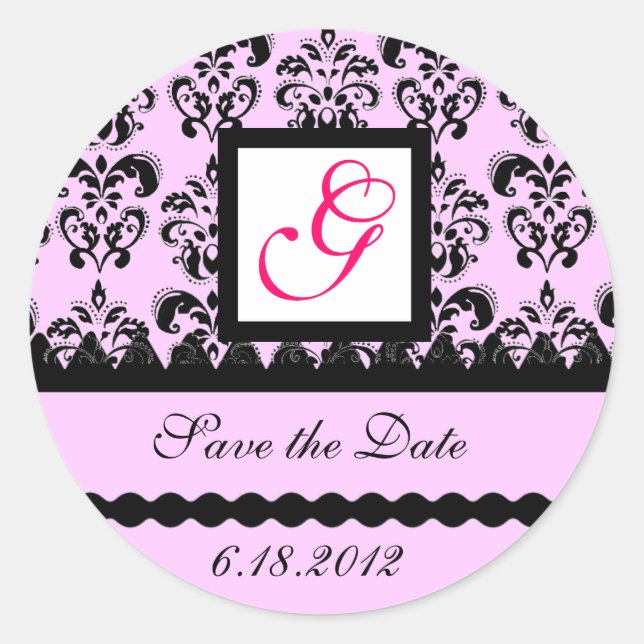 Sticker Rond DAMASK MONOGRAM, fuchsia rose (Devant)