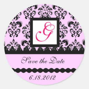 Sticker Rond DAMASK MONOGRAM, fuchsia rose