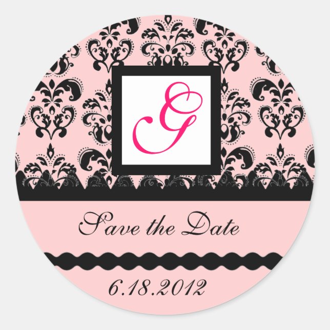 Sticker Rond DAMASK MONOGRAM, fuchsia rose (Devant)