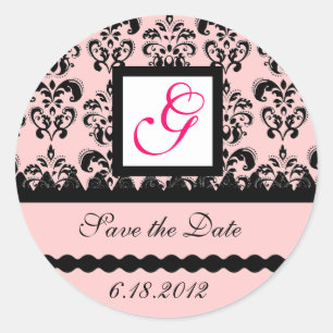 Sticker Rond DAMASK MONOGRAM, fuchsia rose