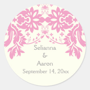 Sticker Rond Damask rose, gris, ivoire mariage Enregistrer la d