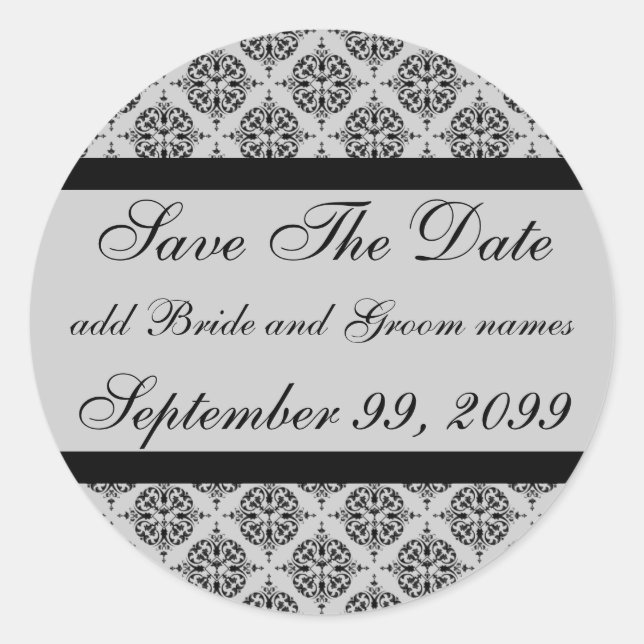 Sticker Rond Damask Silver Enregistrer La Date Rappels (Devant)