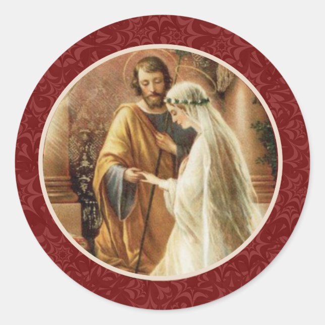 Sticker Rond Damassé catholique traditionnelle de rouge foncé (Devant)