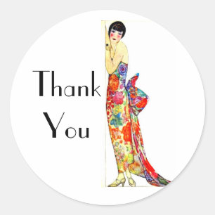 Sticker Rond Dame Art Déco en robe de soirée