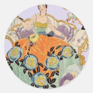 Sticker Rond Dame Art Déco Festive