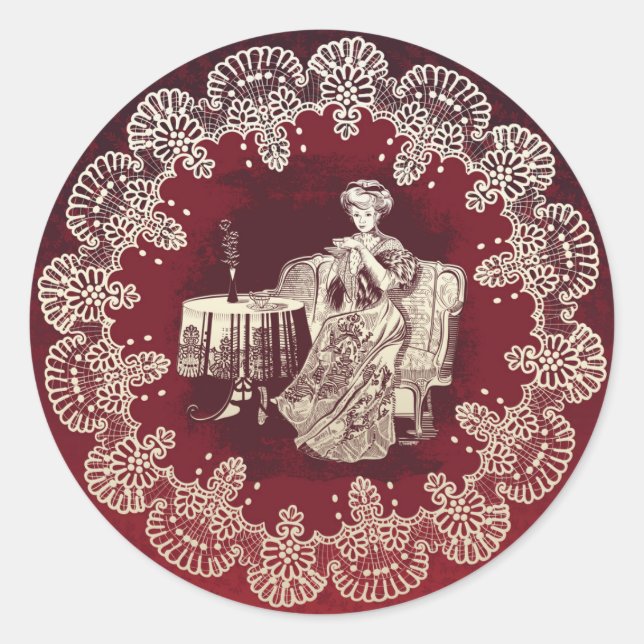 Sticker Rond dame boit du thé (Devant)