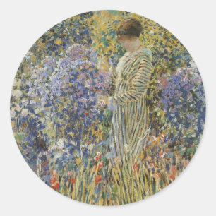 Sticker Rond Dame dans un jardin par Frederick Frieseke, Beaux-
