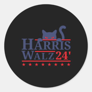 Sticker Rond Dame de chat sans enfant pour Kamala Harris Tim Wh