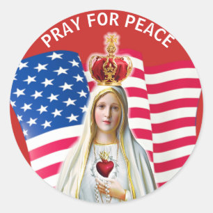 Sticker Rond Dame de Fatima USA FLAG Blessée Mère