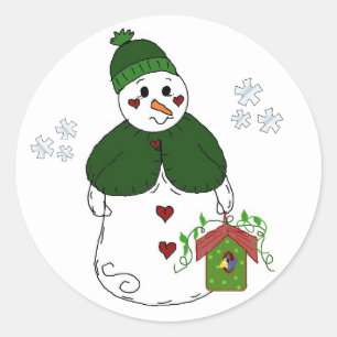Sticker Rond Dame des neiges avec Birdhouse
