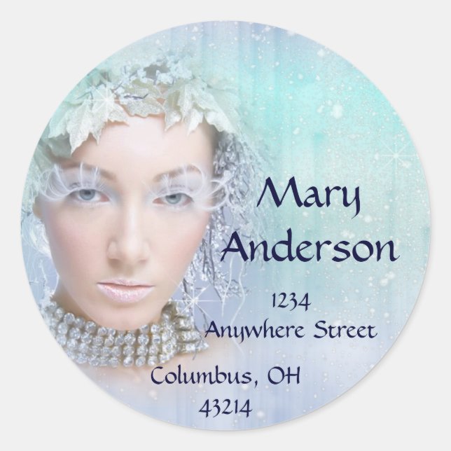 Sticker Rond Dame d'hiver avec diamants Retourner l'adresse Éti (Devant)