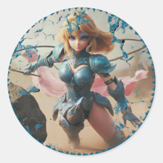 Sticker Rond Dame en armure bleue