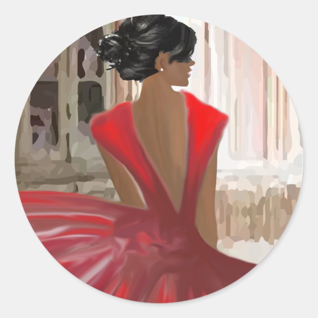 Sticker Rond Dame en rouge (Devant)