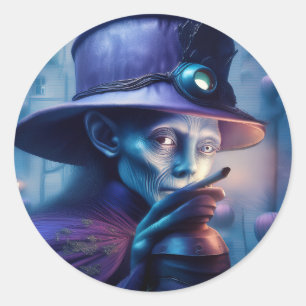 Sticker Rond Dame Mystérieuse Pointant Le Doigt Vers Vous