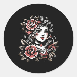 Sticker Rond Dame tzigane _ Amateurs de tatouage _ Style Boho V