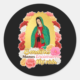 Sticker Rond Dame Vierge De Guadalupe Sainte Vierge Marie Roses