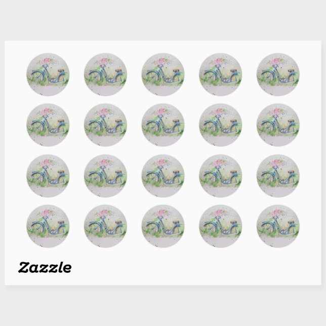 Sticker Rond Dames vélo dans le champ de printemps (Feuille)