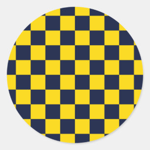 Sticker Rond Damier Bleu Marine et Jaune Doré