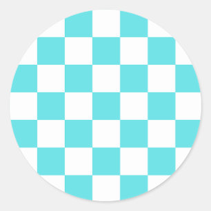 Sticker Rond Damier bleu turquoise visuel classique 