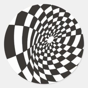 Sticker Rond Damier déformé en noir et blanc