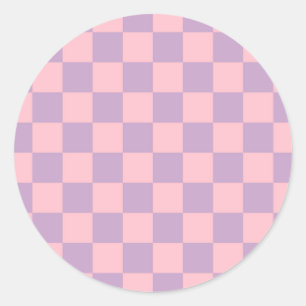 Sticker Rond Damier lilas et rose