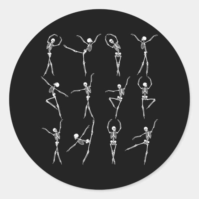 Sticker Rond Dancing Skeletons Danseurs de Ballet Éffrayants Yo (Devant)