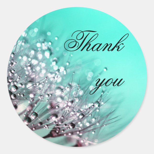 Sticker Rond Dandelion Fleurs Aqua Mariage bleu Merci (Devant)