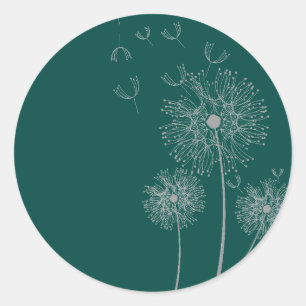 Sticker Rond Dandelion pure moderne fleurie turquoise