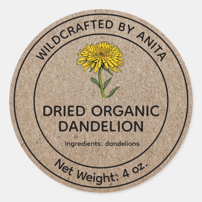 Sticker Rond Dandelions séchés Séchés Sauvages Style papier Kra (Devant)