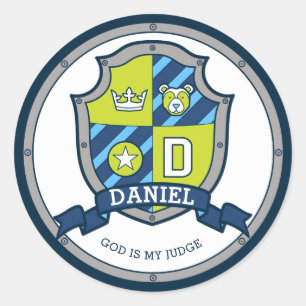 Sticker Rond Daniel lettre D nom signifiant bouclier héraldique