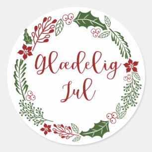 Sticker Rond Danoise Merry Christmas Wreath, Glæ delig jul