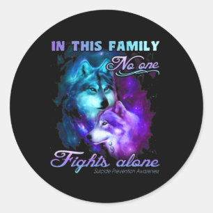Sticker Rond Dans Cette Famille, Personne ne combat seul