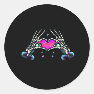 Sticker Rond Dans la mort - Squelette Mains de coeur
