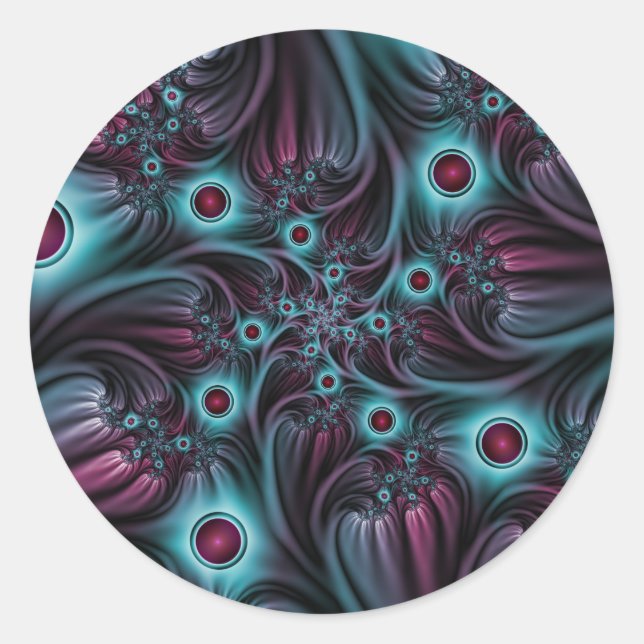 Sticker Rond Dans la profondeur Bleu rose Abstrait Fractal Art (Devant)