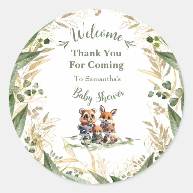 Sticker Rond Dans les bois : le Merci du Baby shower (Devant)