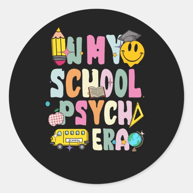 Sticker Rond Dans Mon École Psych Époque Rétro Psychologue Écol (Devant)