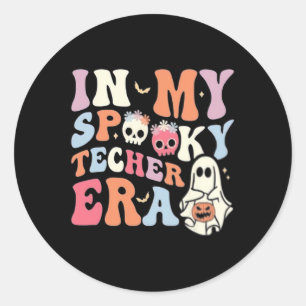 Sticker Rond Dans Mon Enseignant Éffrayant Era Retro Halloween