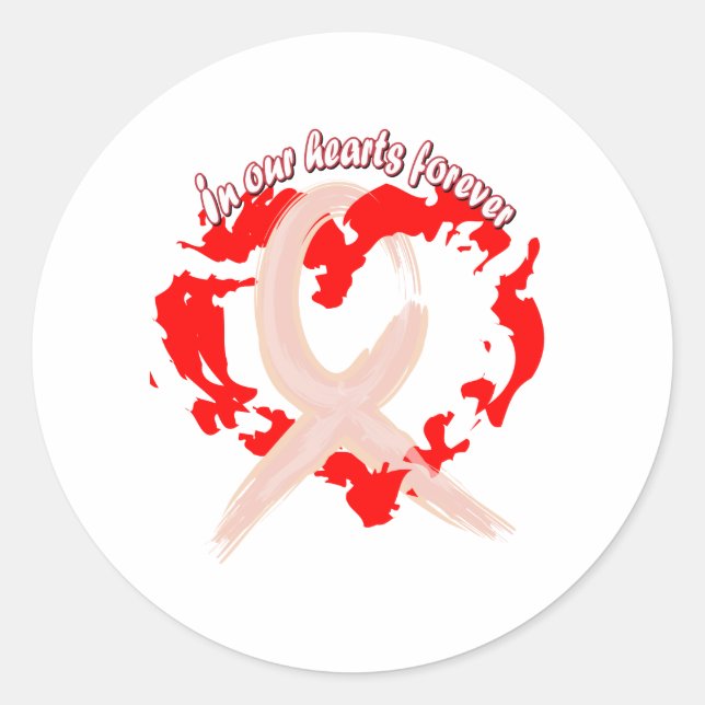 Sticker Rond Dans nos coeurs pour toujours le ruban rose (Devant)