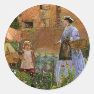 Sticker Rond Dans un jardin à Cookham par George John Pinwell