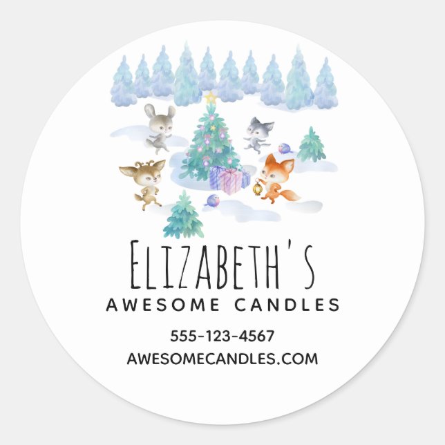 Sticker Rond Danse Animaux de forêt Noël Aquarelle Biz (Devant)