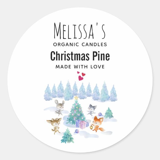 Sticker Rond Danse Animaux de forêt Noël Aquarelle Bougie (Devant)