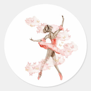 Sticker Rond Danse ballerine avec papillon.