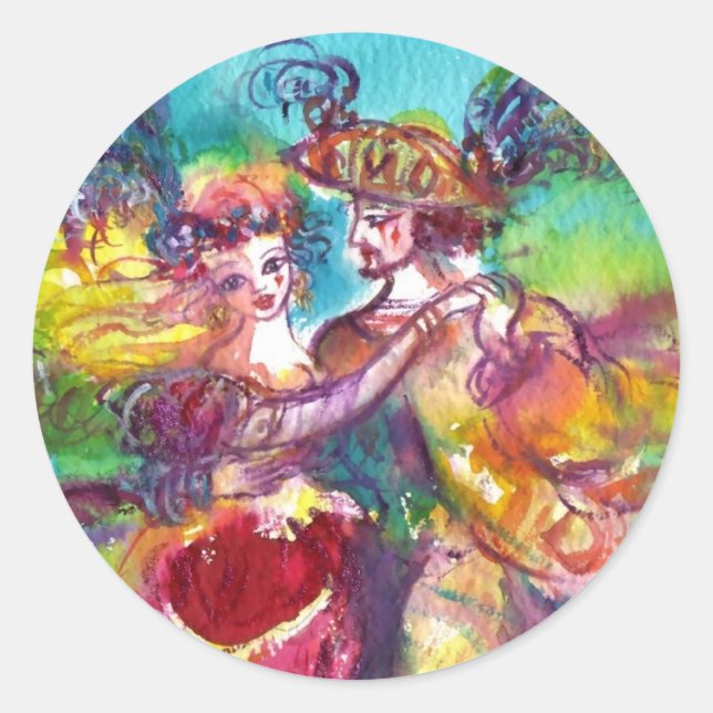 Sticker Rond DANSE CARNIVALE Vénétie Masquerade Ball (Devant)