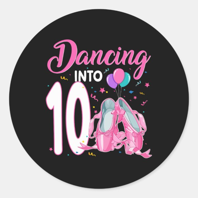 Sticker Rond Danse Dans 10 Ans Anniversaire Ballerina Girl P (Devant)