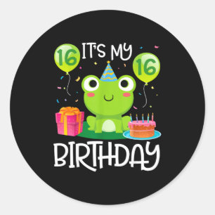 Sticker Rond Danse de grenouille ballons gâteau joyeux 16 ans a