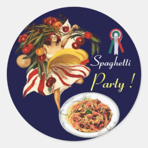 STICKER ROND DANSE DE PARTIE DE SPAGHETTI, CUISINE ITALIENNE ET