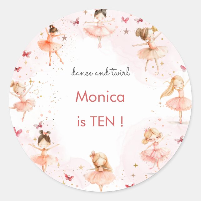 Sticker Rond Danse et tournoi mignon ballerine ballet enfant an (Devant)