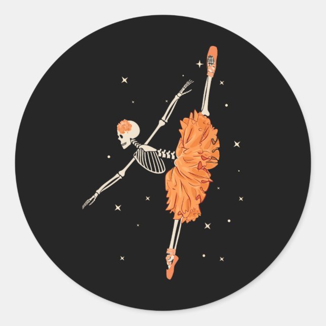 Sticker Rond Danse Skeleton Ballerina Ballet Danse Halloween (Devant)