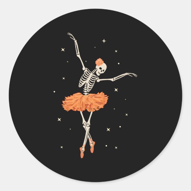 Sticker Rond Danse Skeleton Ballerina Ballet Danse Halloween (Devant)